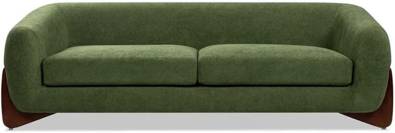 Comfynest Bouclé Round-Arm Sofa – Plush Sherpa-Textured Curved Couch with Solid Wood Sled Legs & Foam Cushions (Green) - Image 2